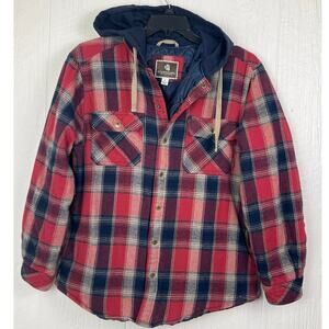 Legendary Outfitters mens large quilted hooded shirt\jacket  Plaid,hand pockets